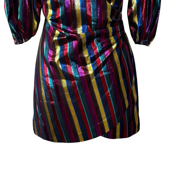 Lovers + Friends Frida Mini Dress Size SMALL V Neck Rainbow Metallic Party NYE - Picture 7 of 11